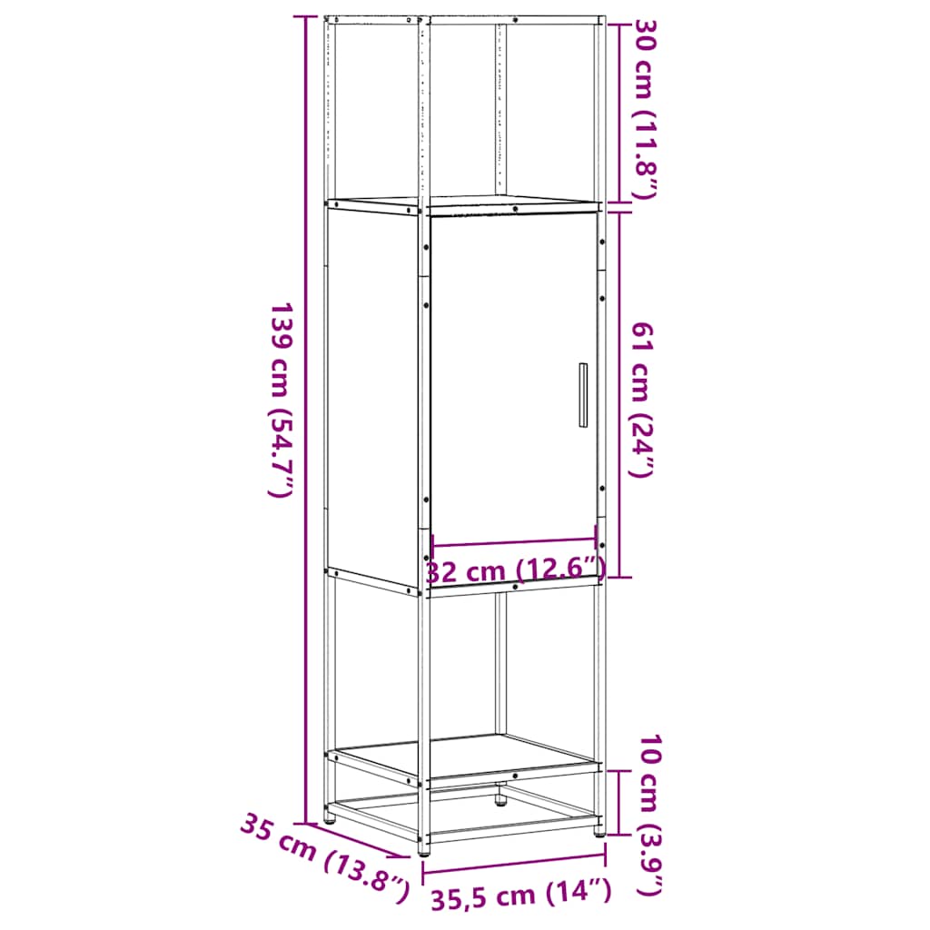 Highboard Sonoma Oak 35,5x35x139 cm Engineered Wood and Metal
