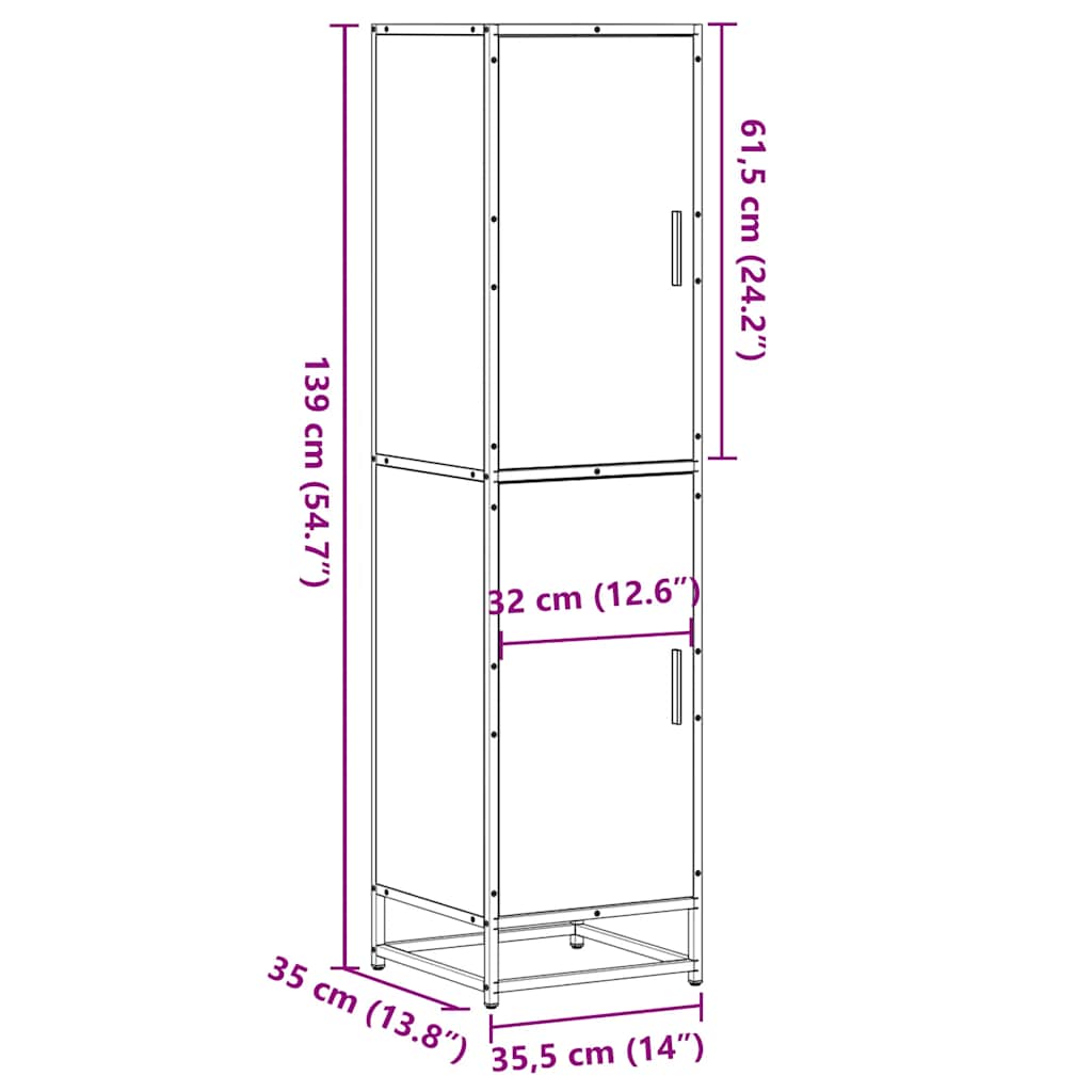 Highboard Grey Sonoma 35,5x35x139 cm Engineered Wood and Metal