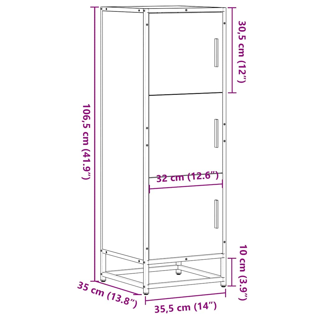 Highboard Brown Oak 35,5x35x106,5 cm Engineered Wood and Metal