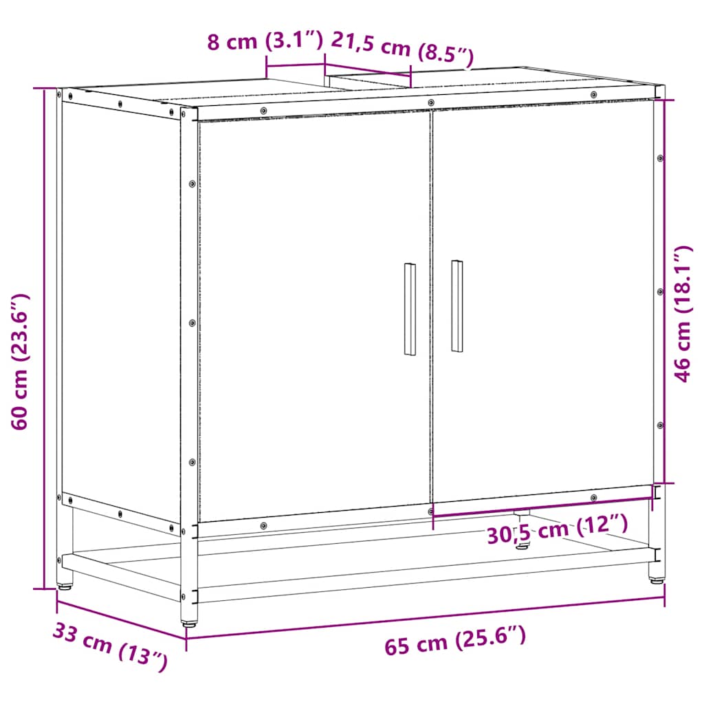 Bathroom Sink Cabinet Brown Oak 65x33x60 cm Engineered Wood