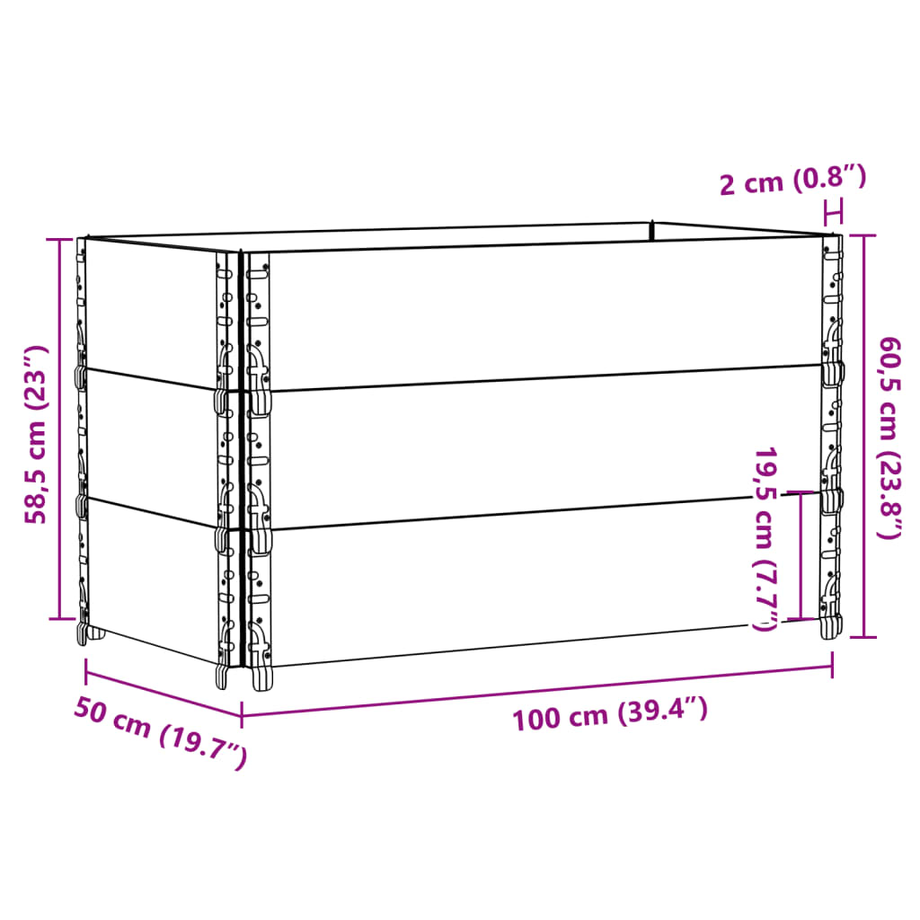 Pallet Collars 3 pcs Grey 100x50 cm Solid Wood Pine