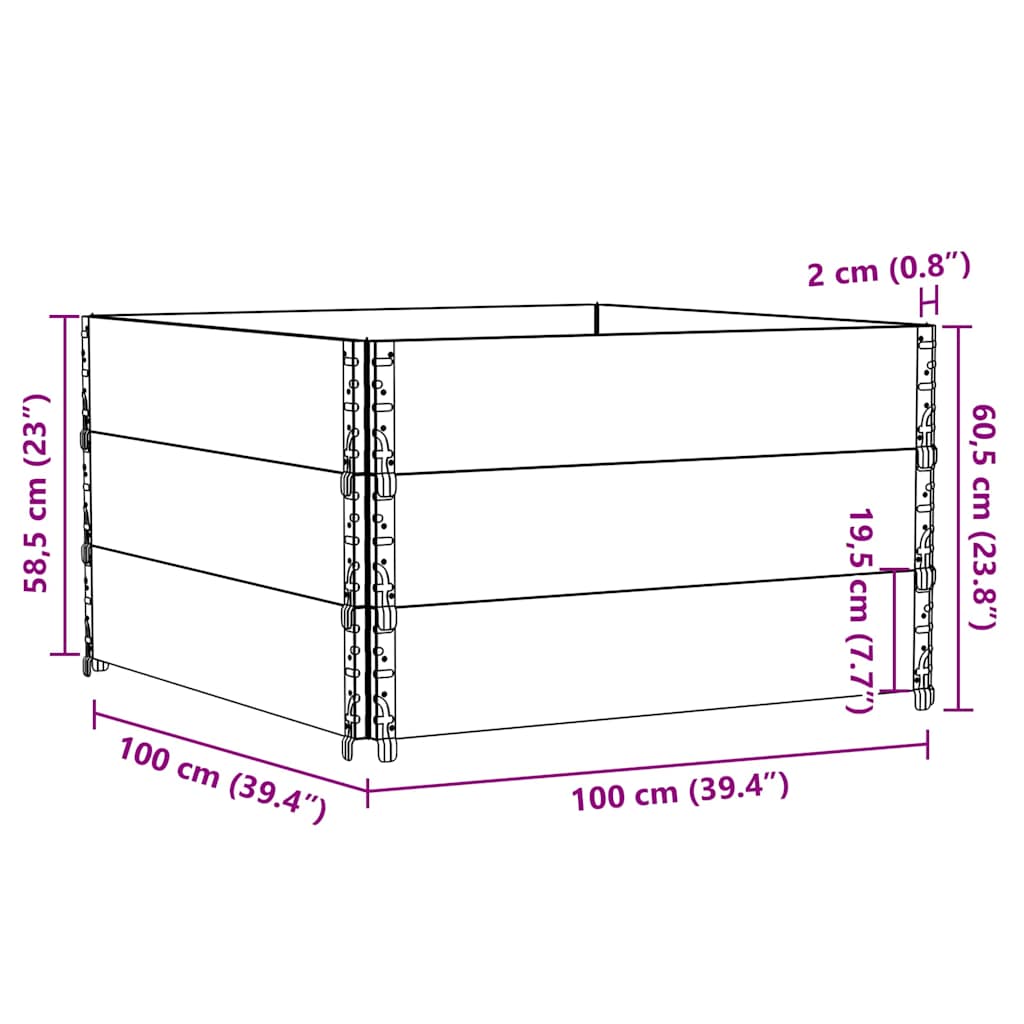 Pallet Collars 3 pcs Black 100x100 cm Solid Wood Pine
