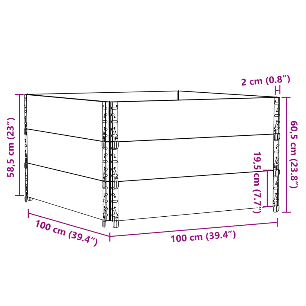 Pallet Collars 3 pcs Brown 100x100 cm Solid Wood Pine