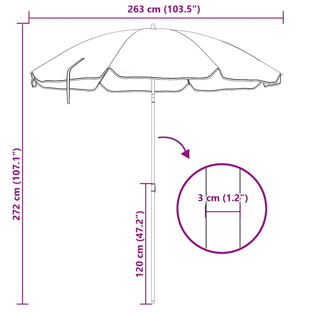 Garden Parasol 263 x 263 x 272 cm 170T Polyester Blue and White