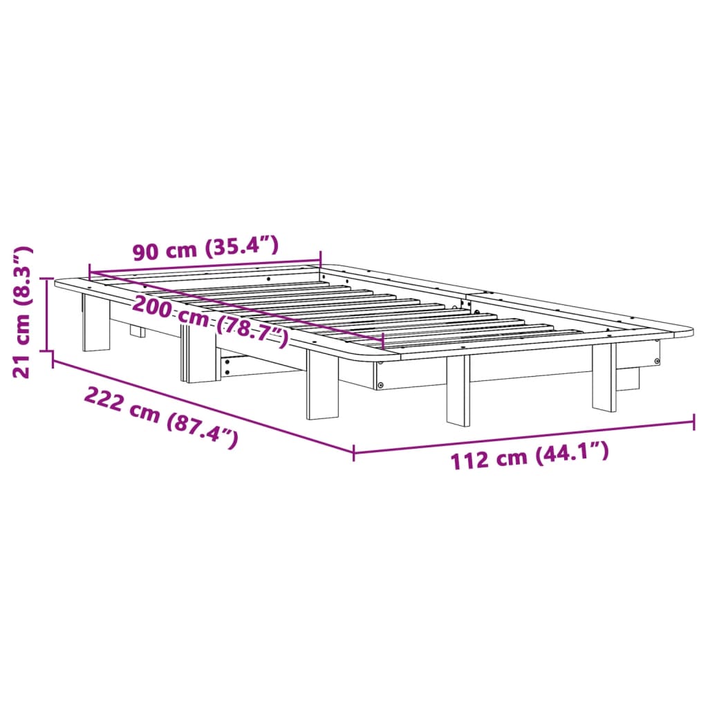 Bed Frame without Mattress White 90x200 cm Solid Wood Pine
