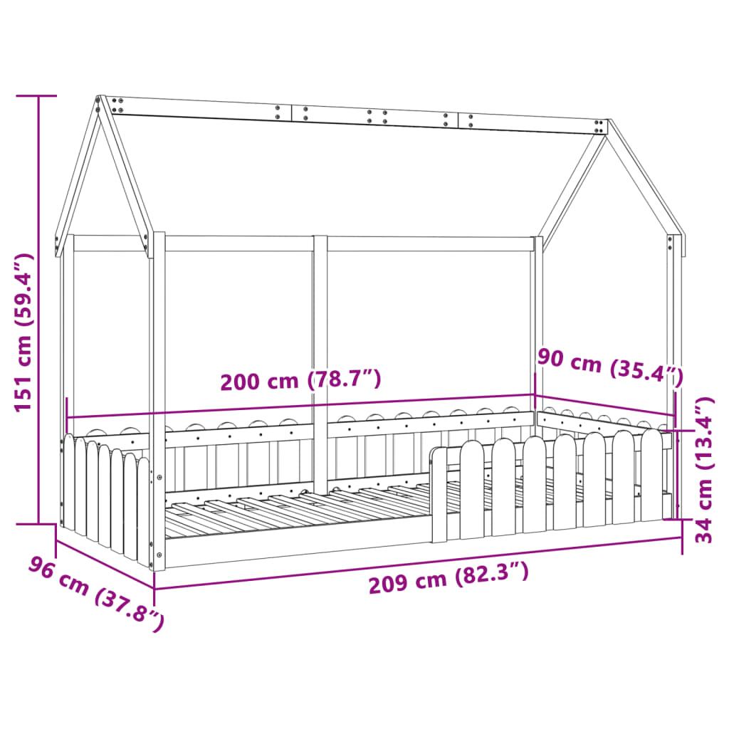 Kids' House Bed Frame without Mattress White 90x200 cm
