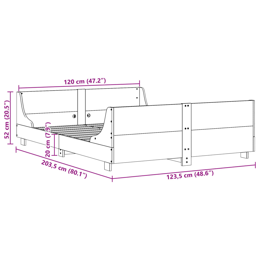 Bed Frame without Mattress White 120x200 cm Solid Wood Pine