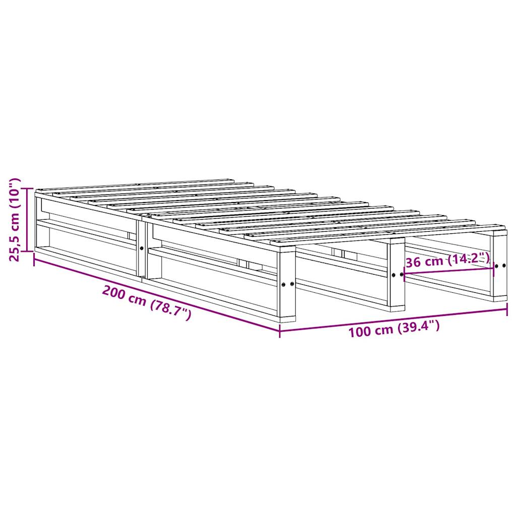 Bed Frame without Mattress Wax Brown 100x200 cm Solid Wood Pine