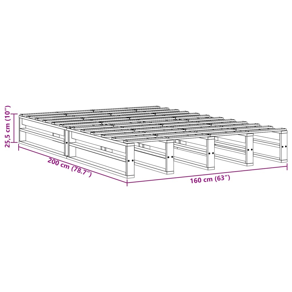Bed Frame without Mattress White 160x200 cm Solid Wood Pine