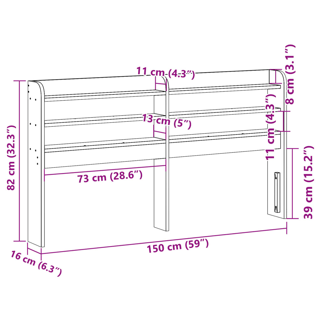 Headboard with Shelves White 140 cm Solid Wood Pine