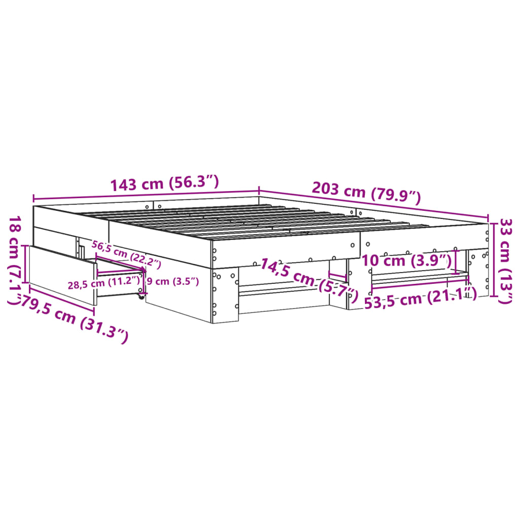 Bed Frame without Mattress Concrete Grey 140x200cm Engineered Wood
