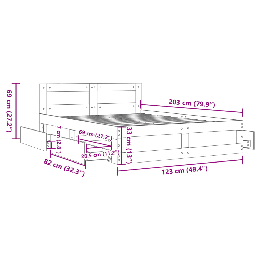 Bed Frame with Headboard without Mattress Grey Sonoma 120x200 cm