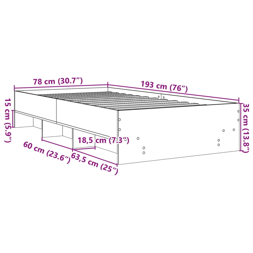 Bed Frame without Mattress Concrete Grey 75x190cm Engineered Wood