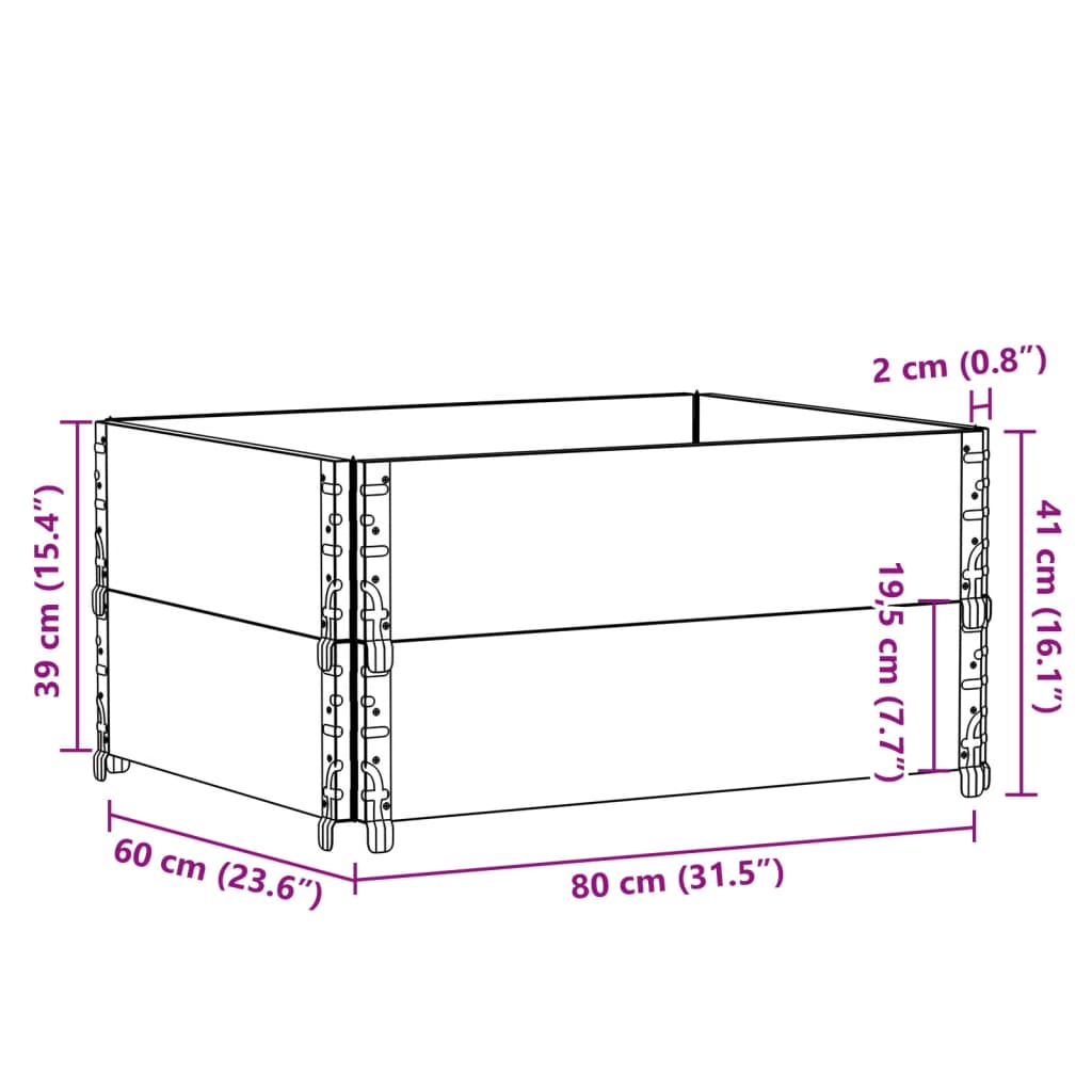 Pallet Collars 2 pcs Black 80x60 cm Solid Wood Pine