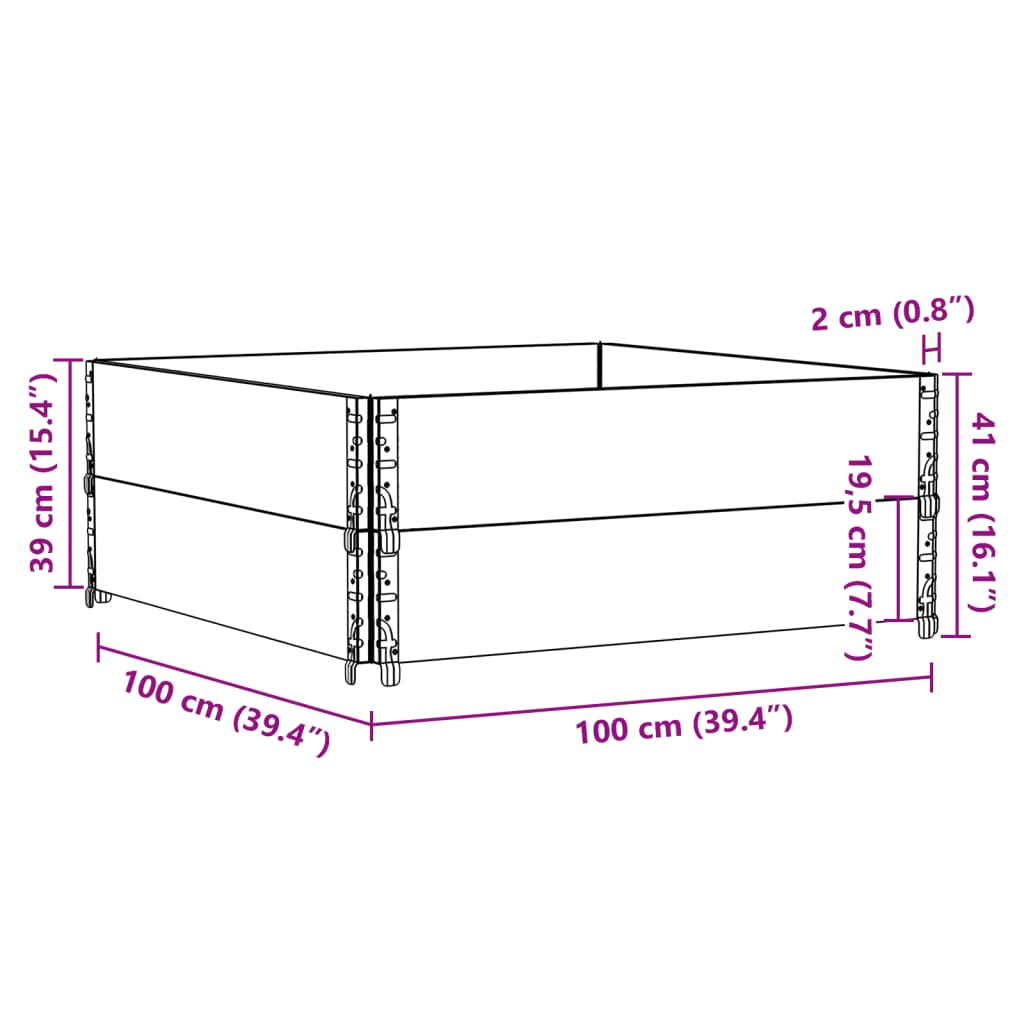 Pallet Collars 2 pcs Black 100x100 cm Solid Wood Pine