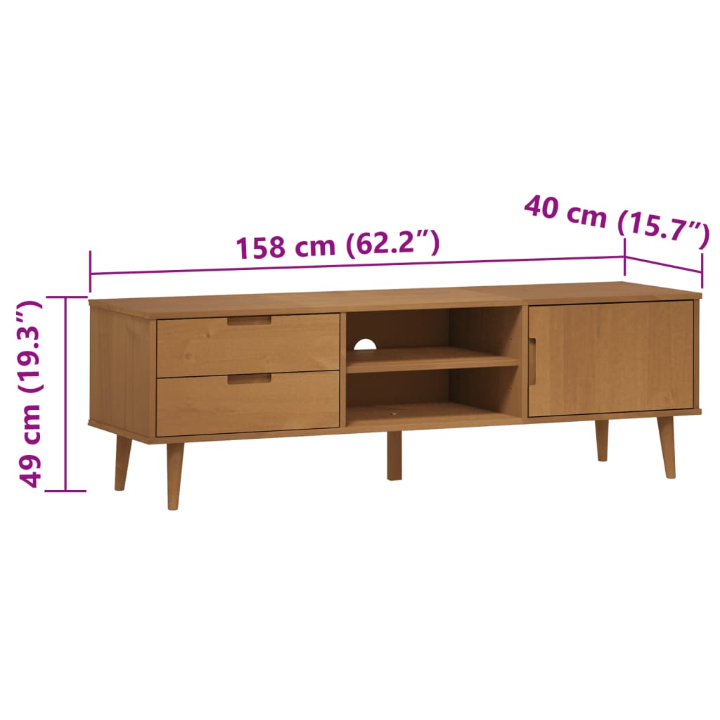 TV Cabinet "MOLDE" Brown 158x40x49 cm Solid Wood Pine