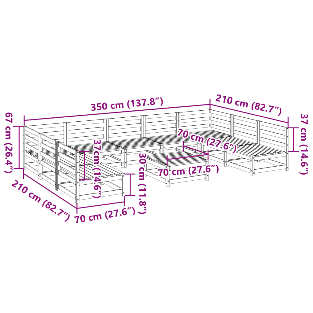 10 Piece Garden Sofa Set Impregnated Wood Pine