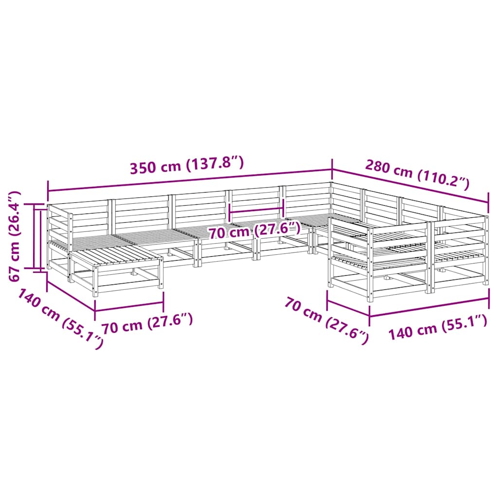 10 Piece Garden Sofa Set Solid Wood Pine