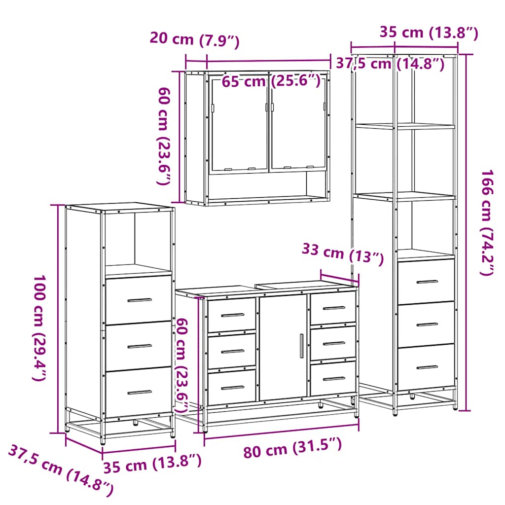 4 Piece Bathroom Furniture Set Sonoma Oak Engineered Wood