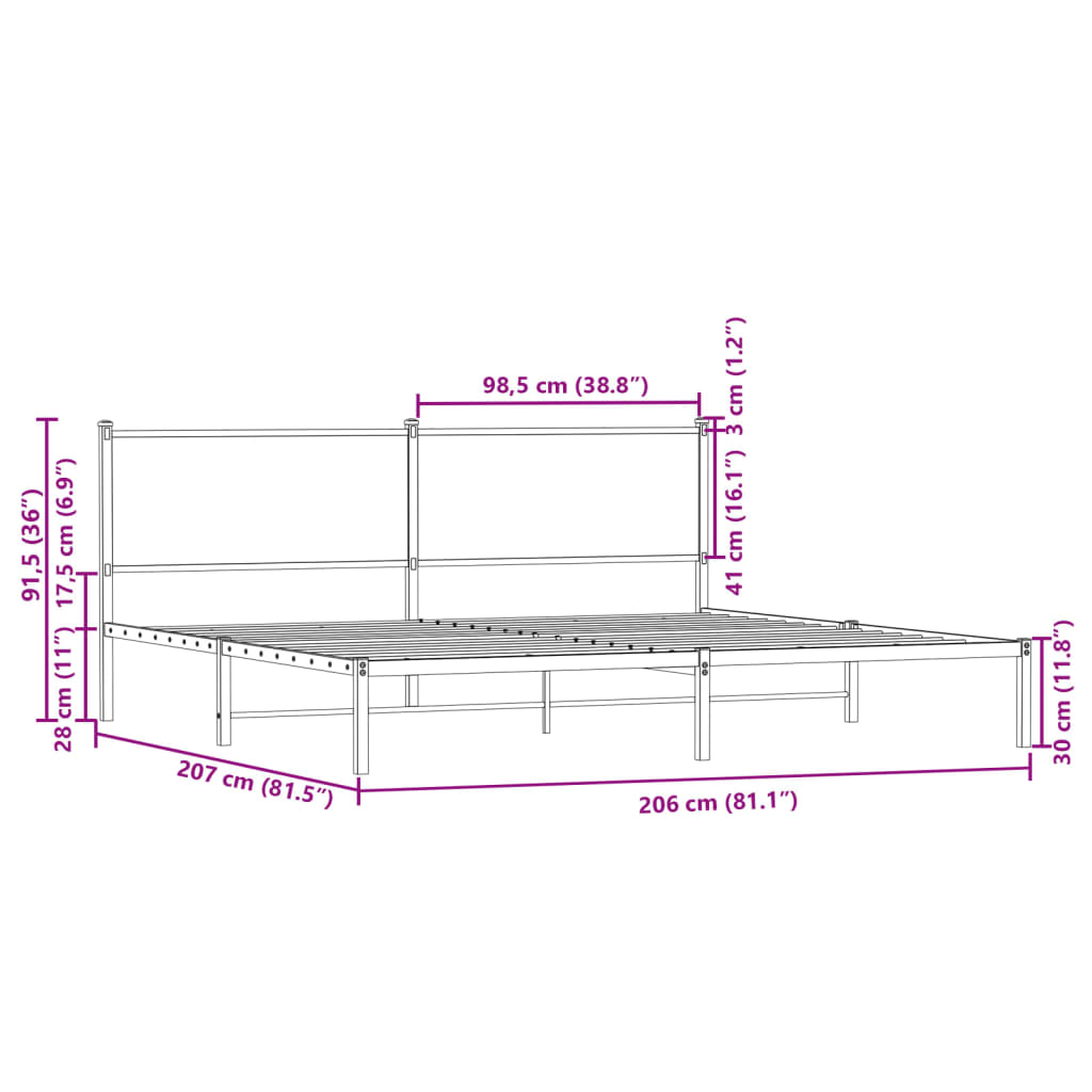 Metal Bed Frame without Mattress Smoked Oak 200x200 cm