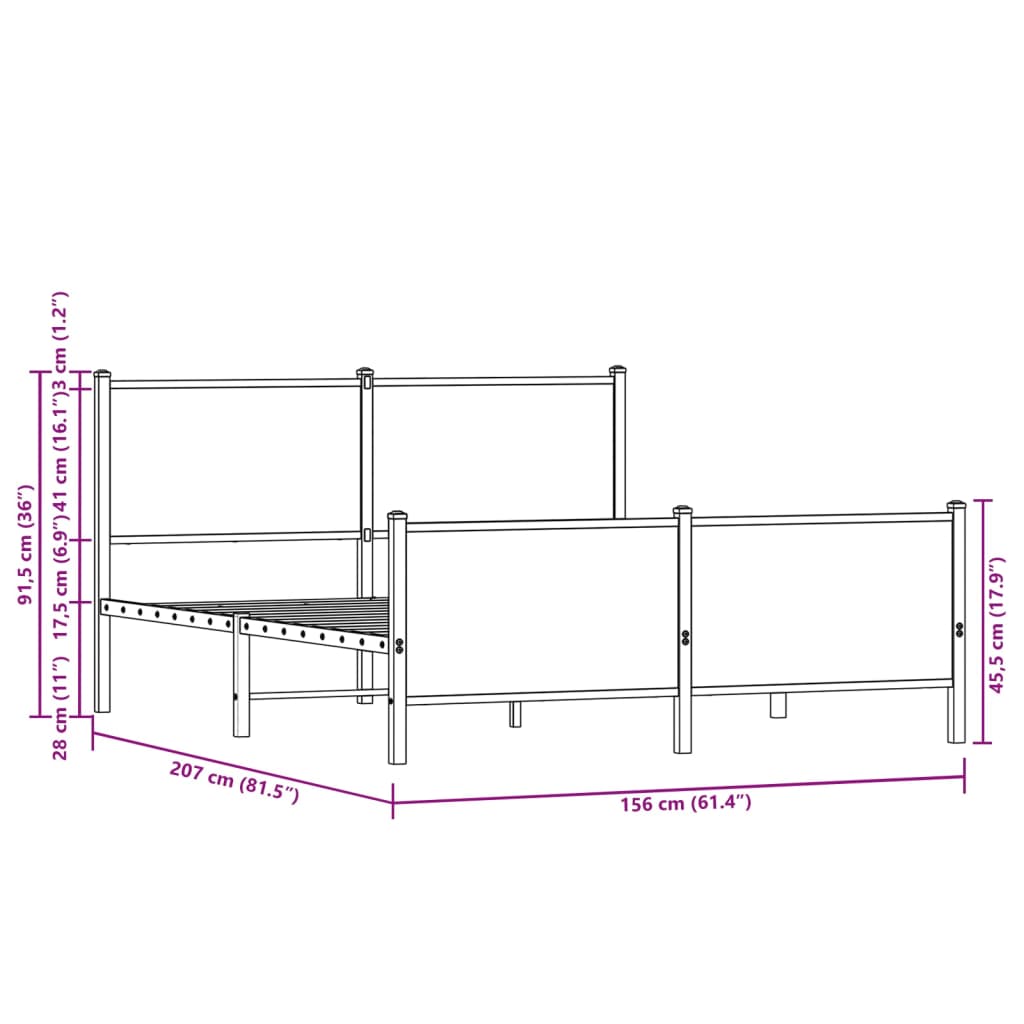 Metal Bed Frame without Mattress Smoked Oak 150x200 cm King Size