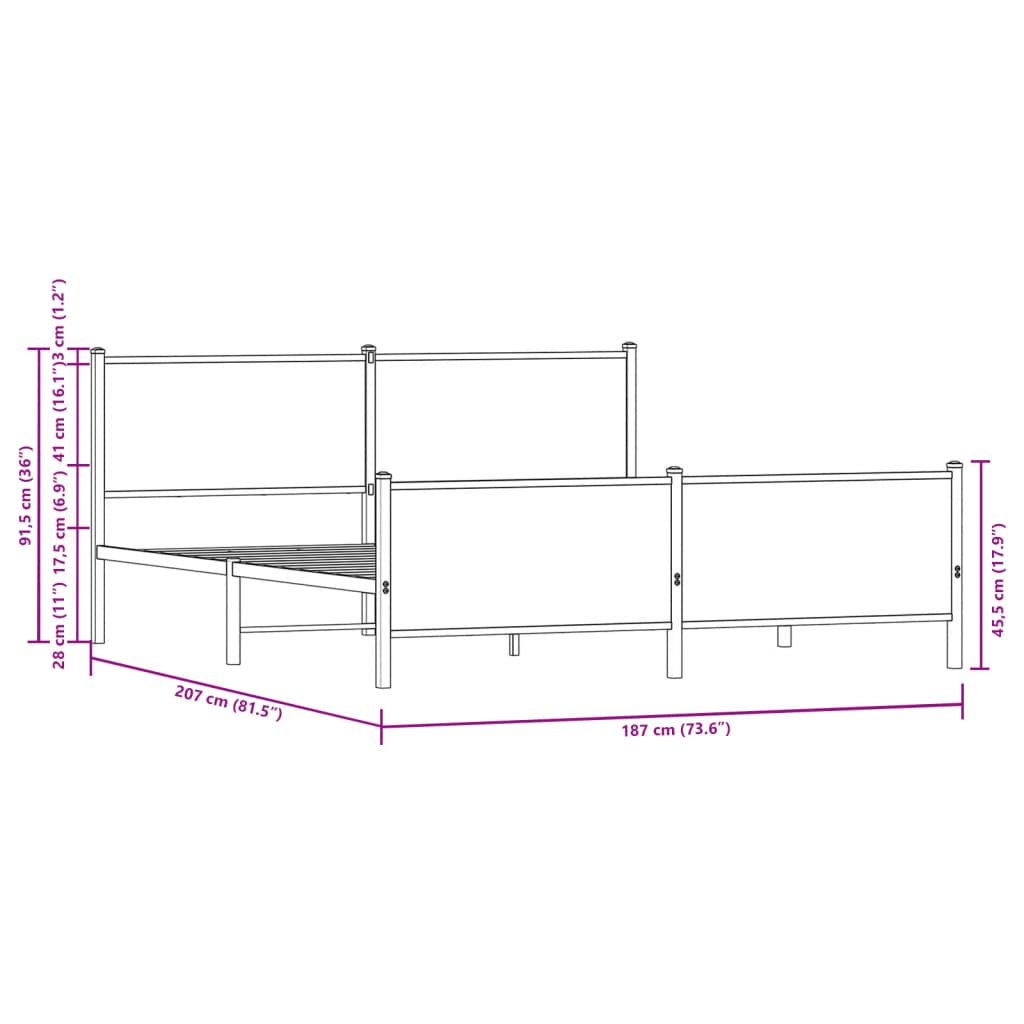 Metal Bed Frame without Mattress Sonoma Oak 180x200 cm Super King