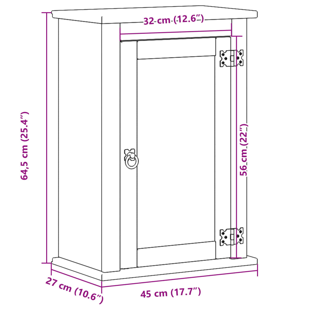 Bathroom Wall Cabinet "Corona" 45x27x64,5 cm Solid Wood Pine