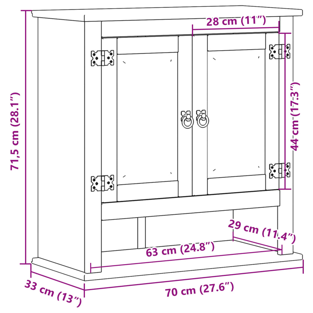 Bathroom Wall Cabinet "Corona" 70x33x71,5 cm Solid Wood Pine