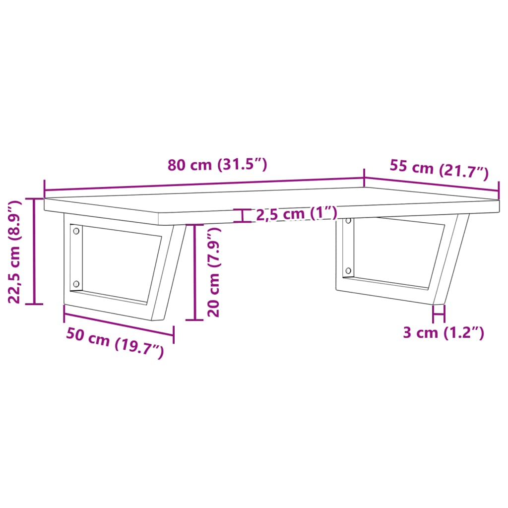 Basin Shelf Wall Mounted Steel and Solid Wood Beech