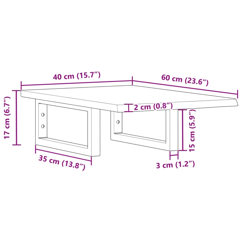 Basin Shelf Wall Mounted Steel and Solid Wood Oak