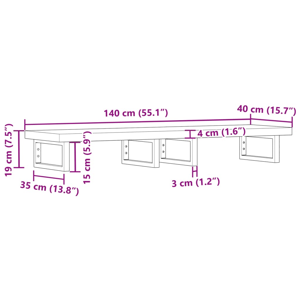 Basin Shelf Wall Mounted Steel and Solid Wood Acacia