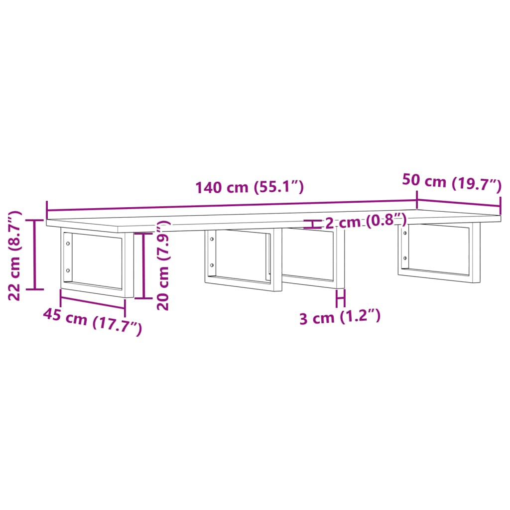 Basin Shelf Wall Mounted Steel and Solid Wood Acacia