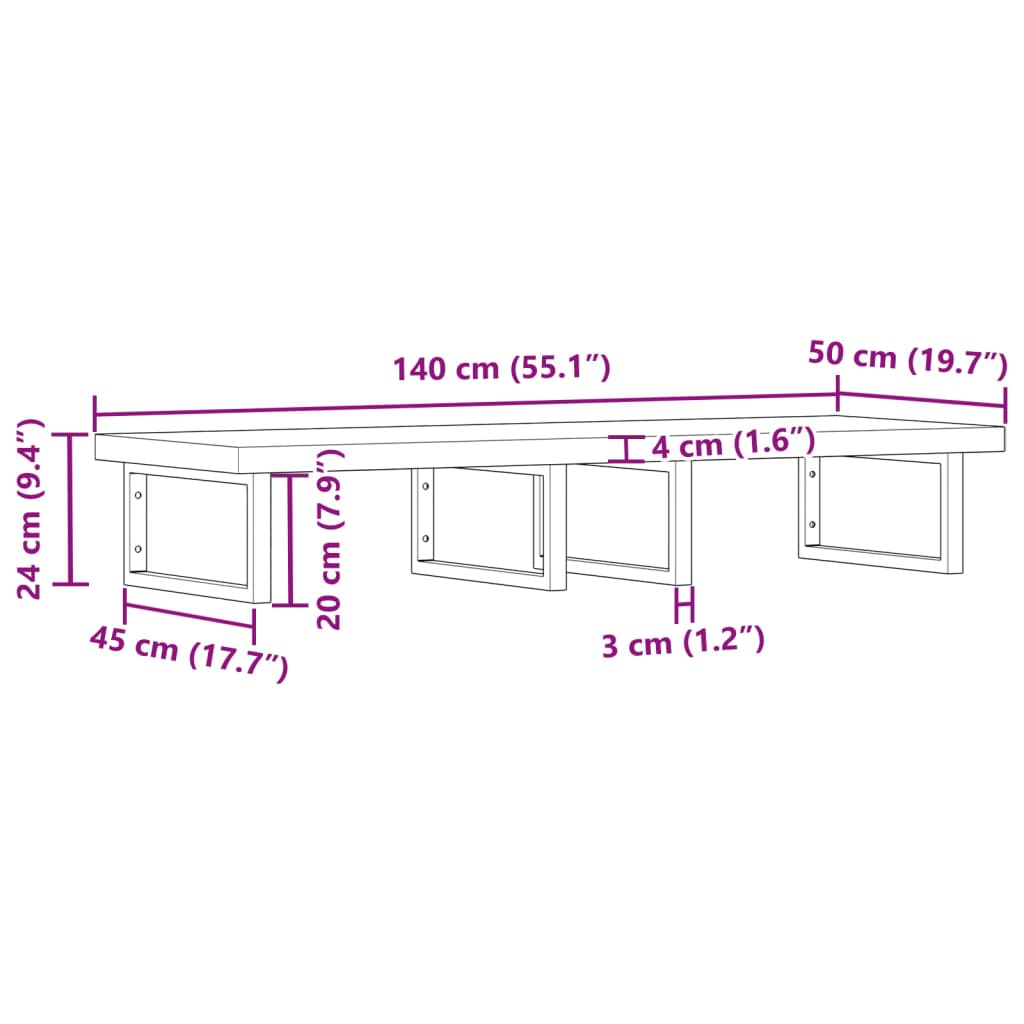 Basin Shelf Wall Mounted Steel and Solid Wood Acacia