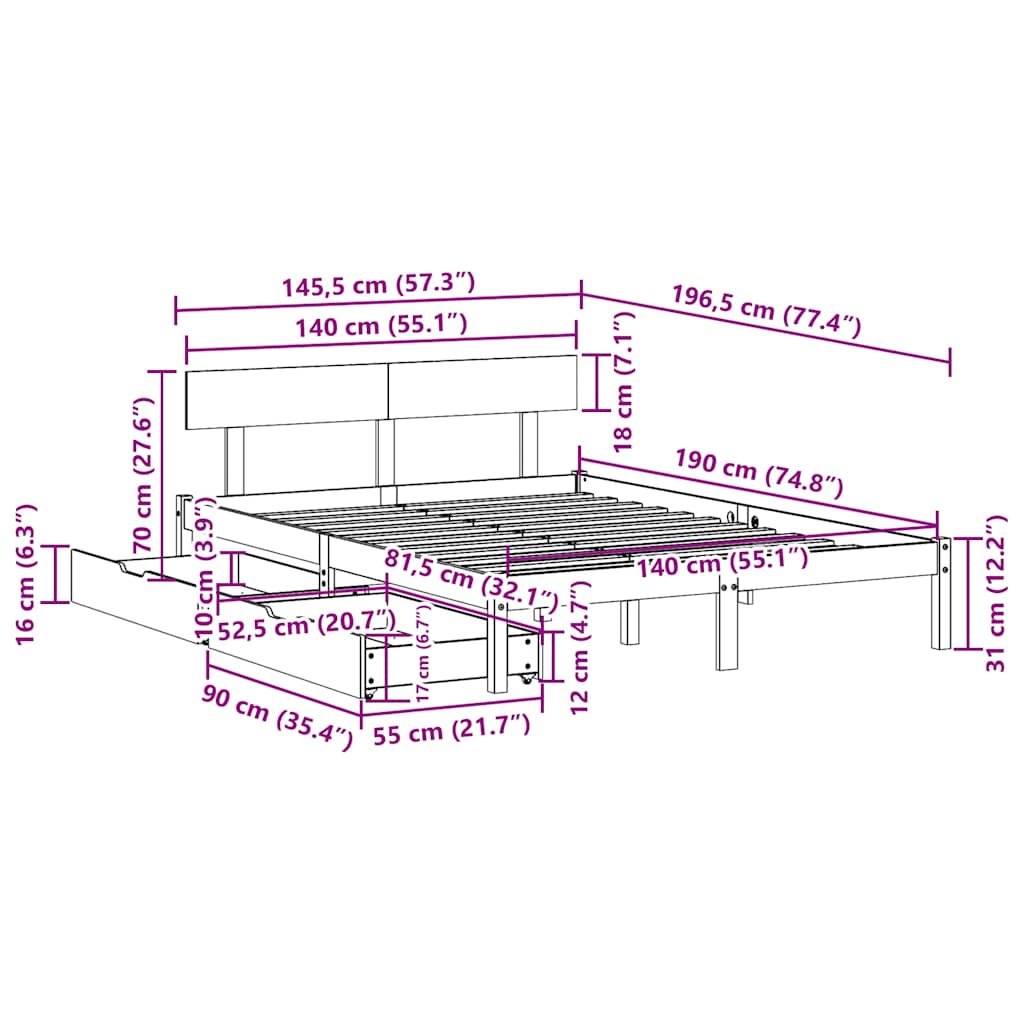 Bed Frame without Mattress White 140x190 cm Solid Wood Pine