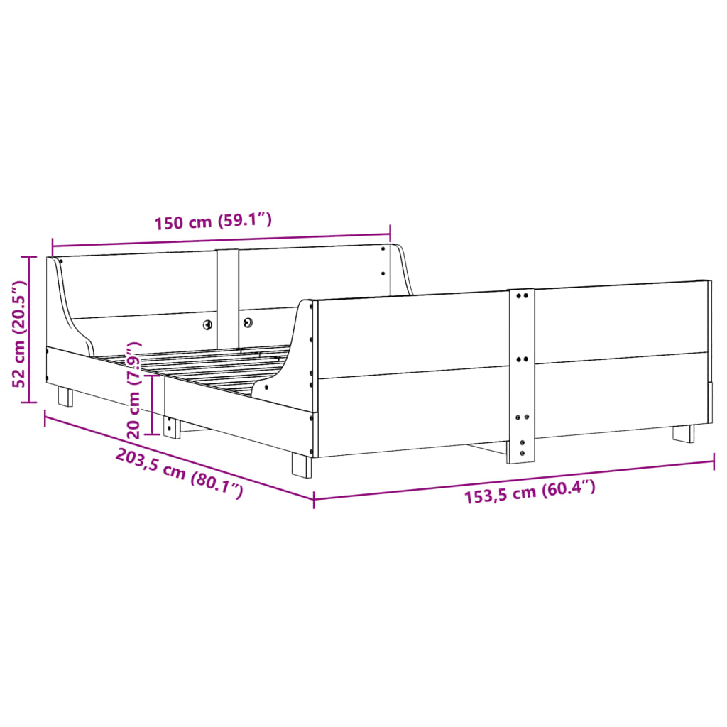 Bed Frame without Mattress White 150x200 cm King Size Solid Wood Pine