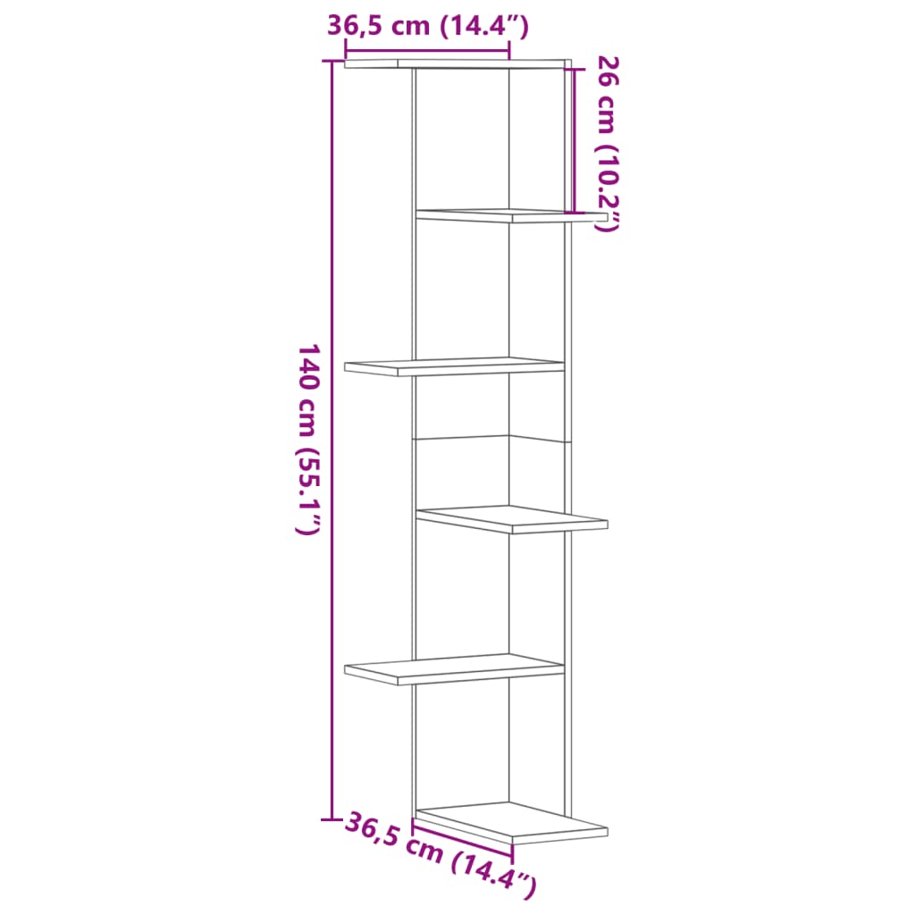 Wall Corner Shelf White 36,5x36,5x140 cm Engineered Wood