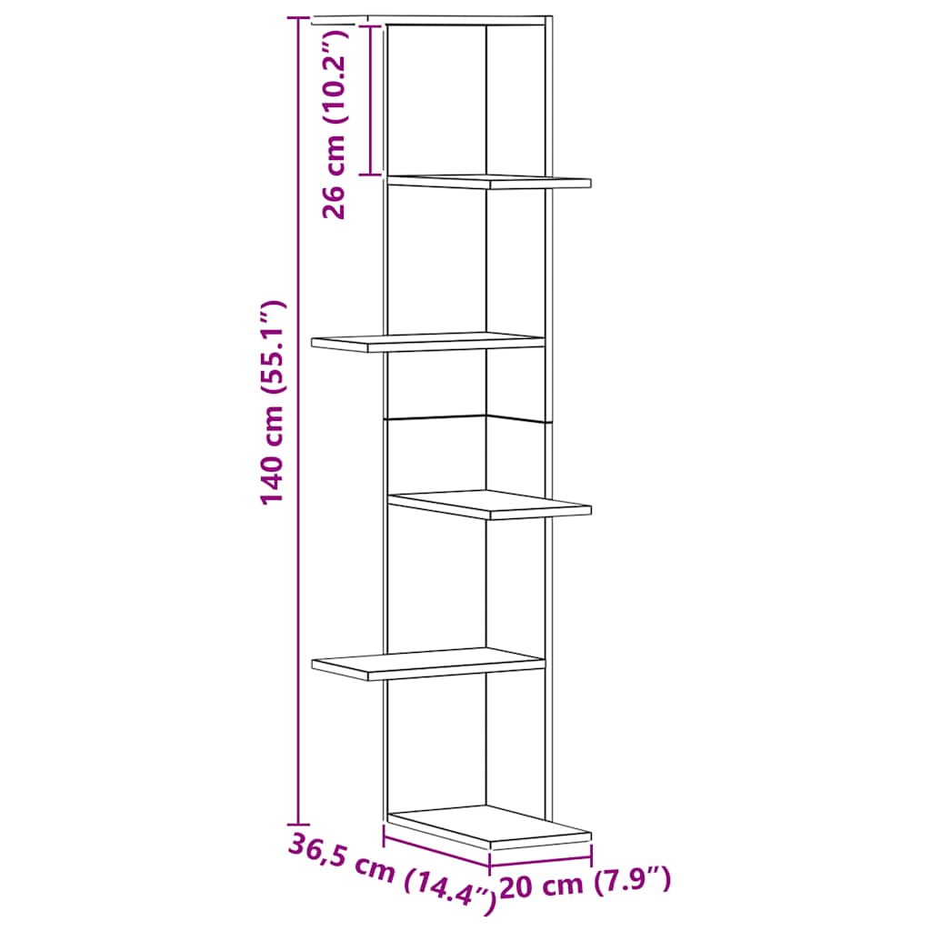 Wall Corner Shelf Artisian Oak 36,5x36,5x140 cm Engineered Wood