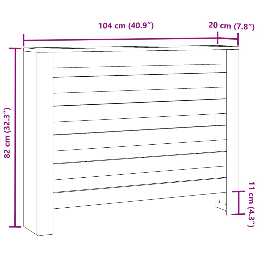 Radiator Cover Grey Sonoma 104 x 20 x 82 cm Engineered Wood