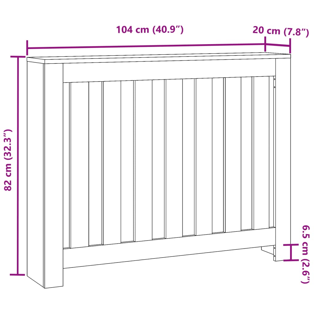 Radiator Cover Sonoma Oak 104 x 20 x 82 cm Engineered Wood