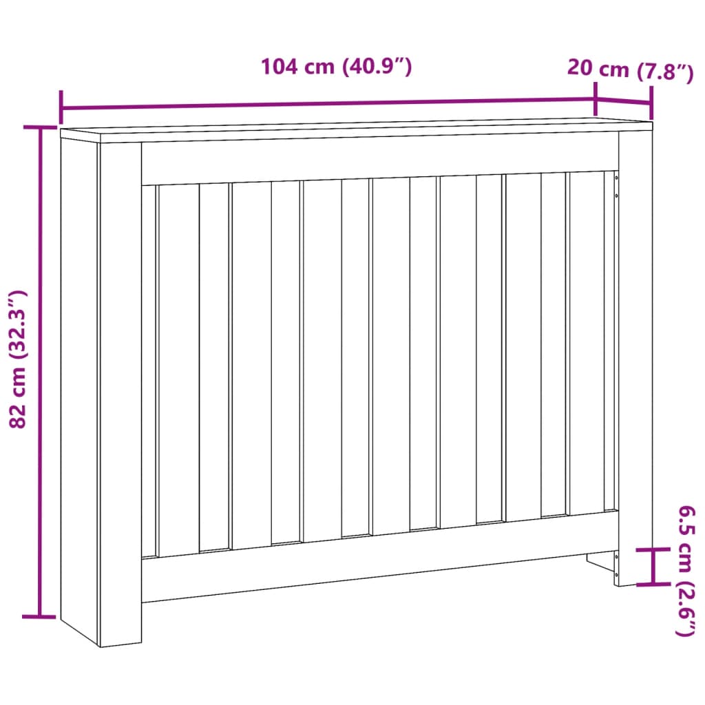 Radiator Cover Grey Sonoma 104 x 20 x 82 cm Engineered Wood