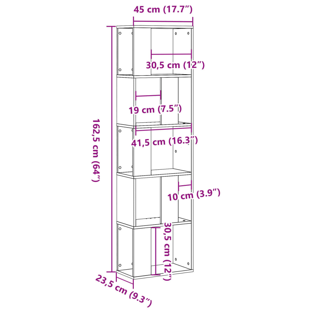 Bookcase 5-Tier White 45x23,5x162,5 cm Engineered Wood