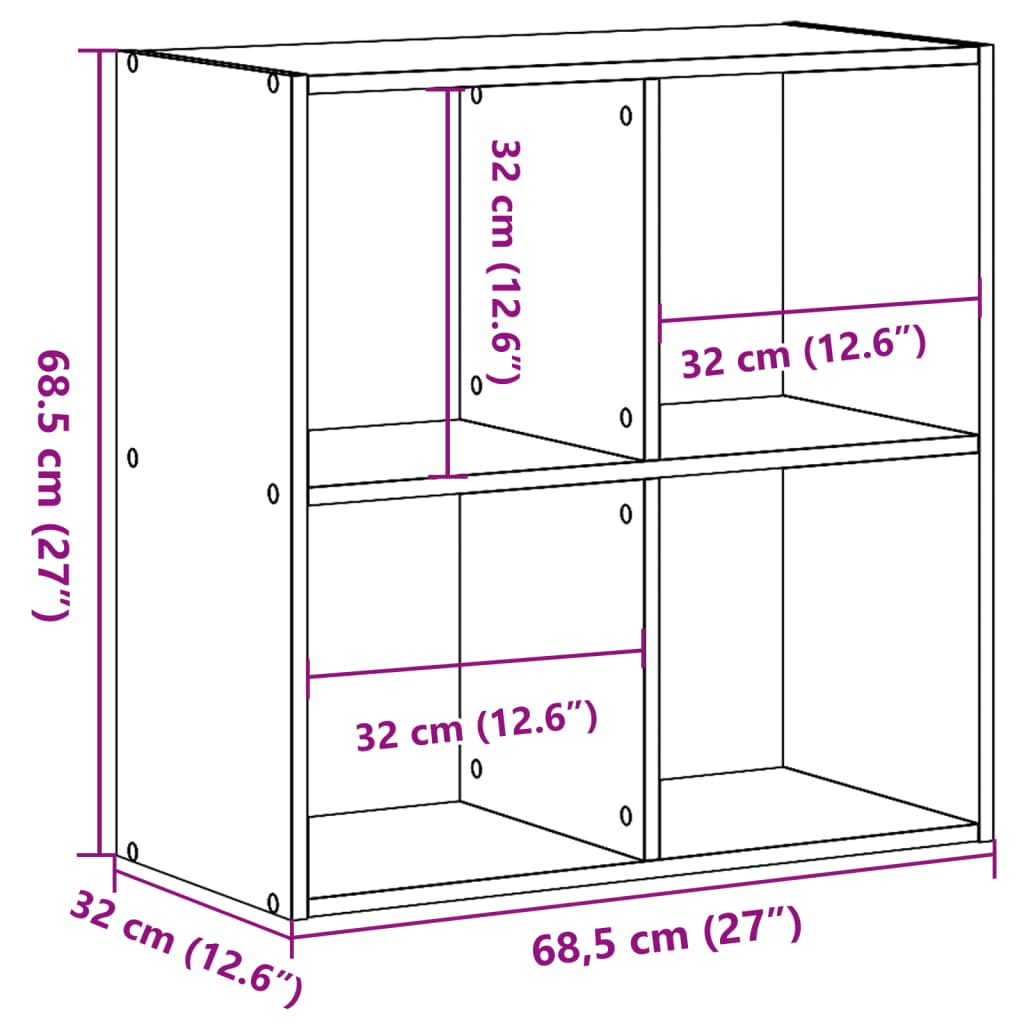 Bookcase Concrete Grey 68,5x32x68,5 cm Engineered Wood