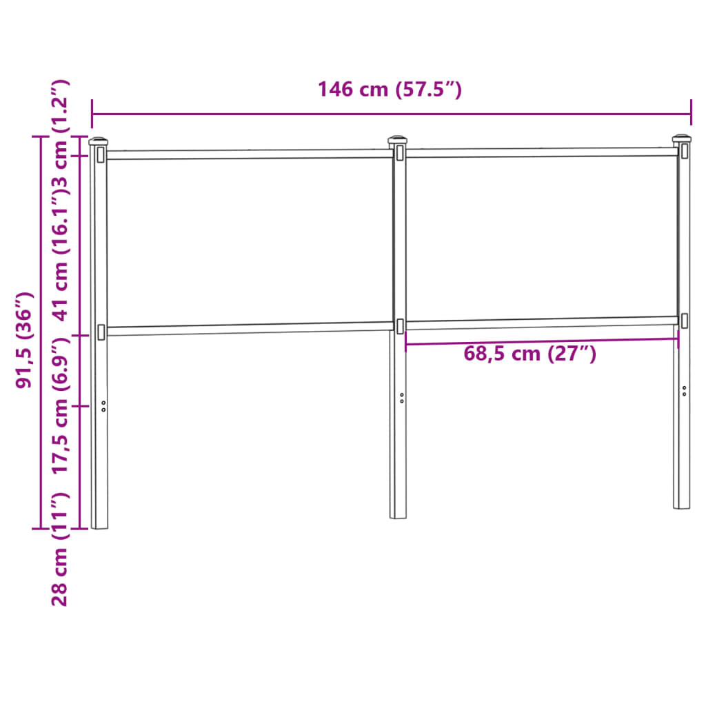 Replace Headboard Smoked Oak 140 cm Engineered Wood and Steel