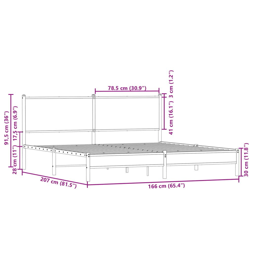 Metal Bed Frame without Mattress Brown Oak 160x200 cm