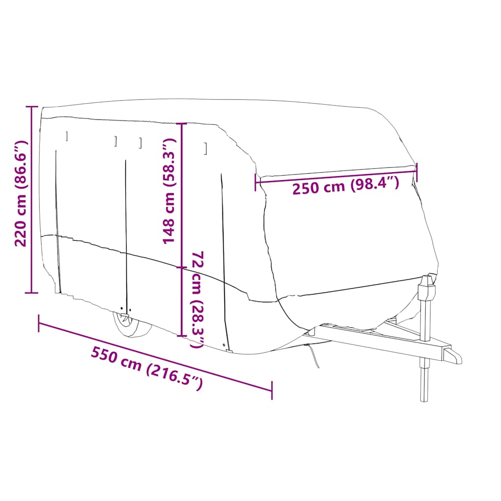 Caravan Cover Grey 550x250x220 cm Non-woven Fabric