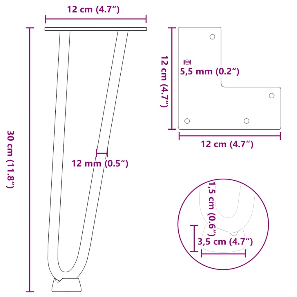 Hairpin Legs for Coffee Table 4 pcs Black 30 cm Solid Steel