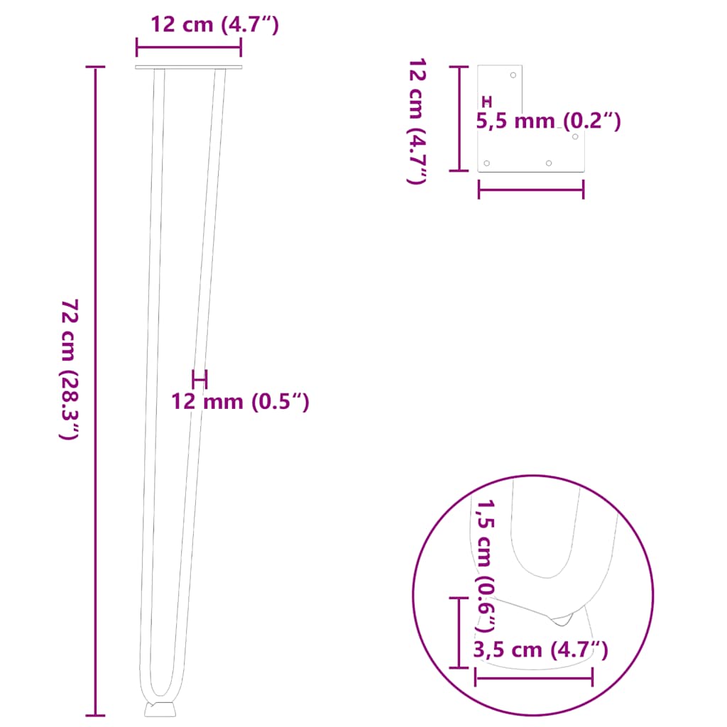 hairpin legs for console tables for Console Table 4 pcs Black 72 cm Solid Steel