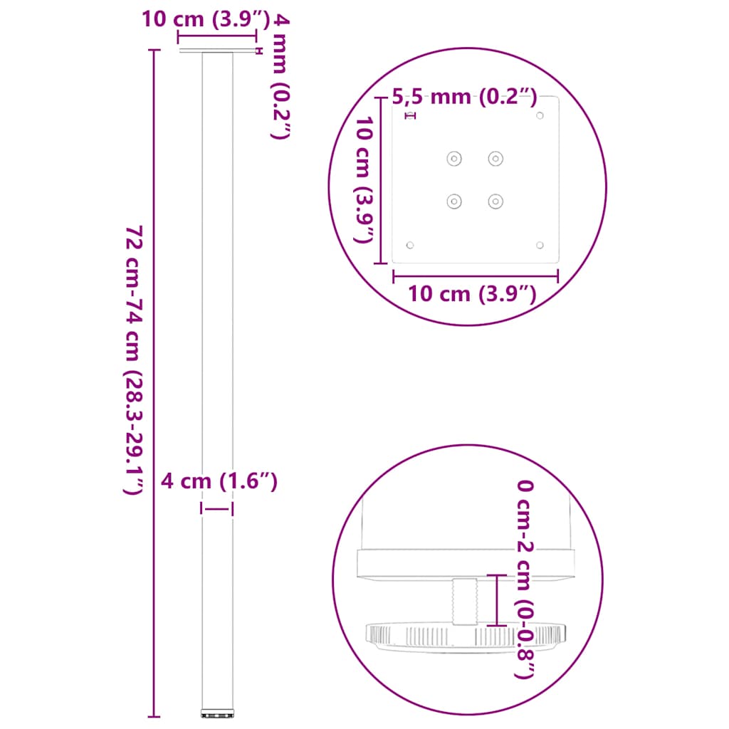 Console Table Legs 4 pcs White 72-74 cm Steel