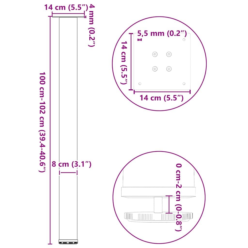 Bar Table Legs 4 pcs Anthracite 100-102 cm Steel