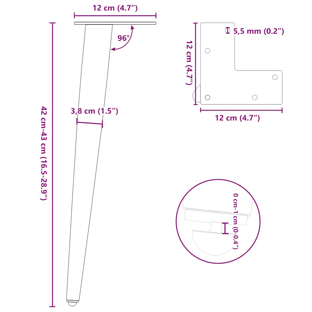 Coffee Table Legs Conical Shape 4 pcs White 42-43 cm Steel